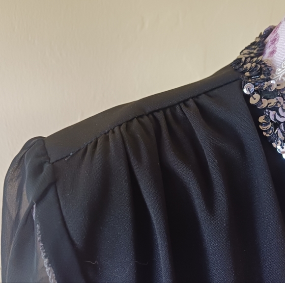 Vintage Union made fancy black sheer sleeve secretary midi dress sequin detail 8 - Picture 5 of 12